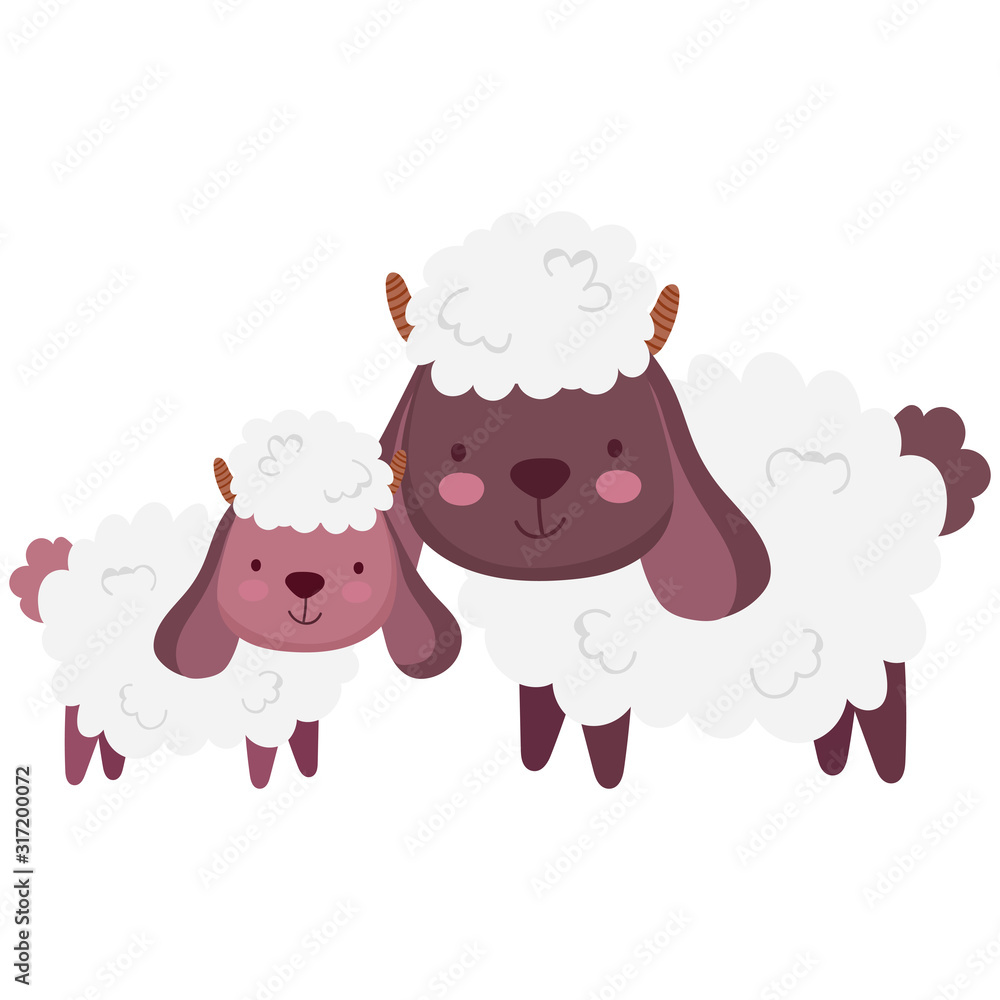 Obraz premium sheeps family farm animal cartoon