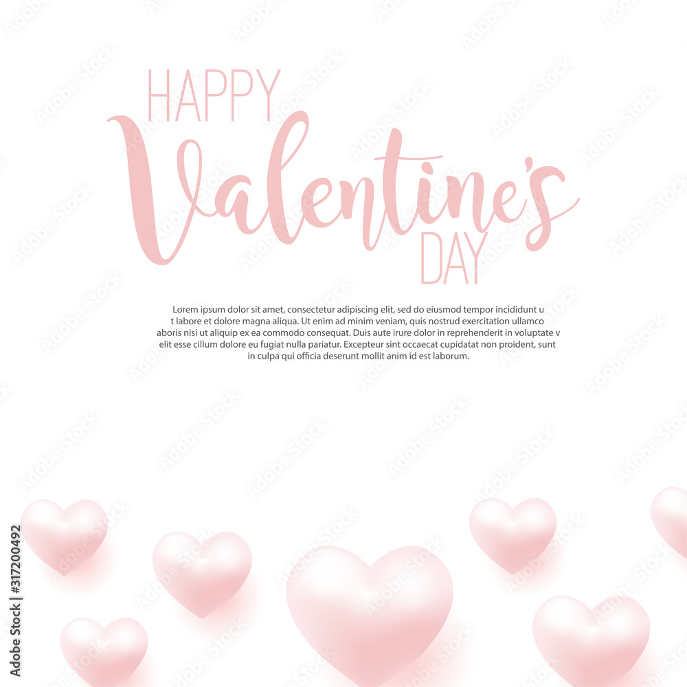 Happy Valentine's Day card with flying pink hearts. Vector illustration