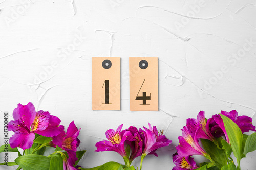 Valentines's day concept. Fresh flowers with number of 14