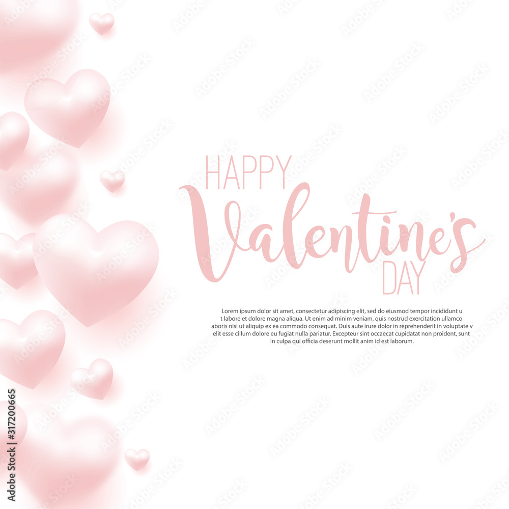 Happy Valentine's Day card with flying pink hearts. Vector illustration