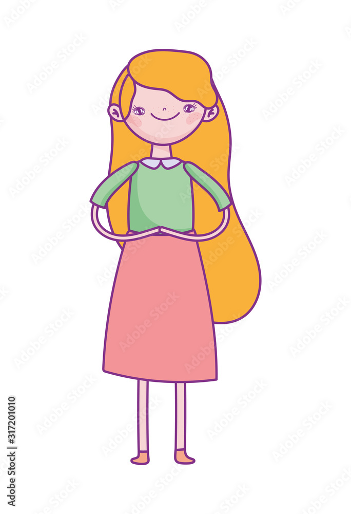 cute young woman standing long hair cartoon design cute young woman standing long hair cartoon design