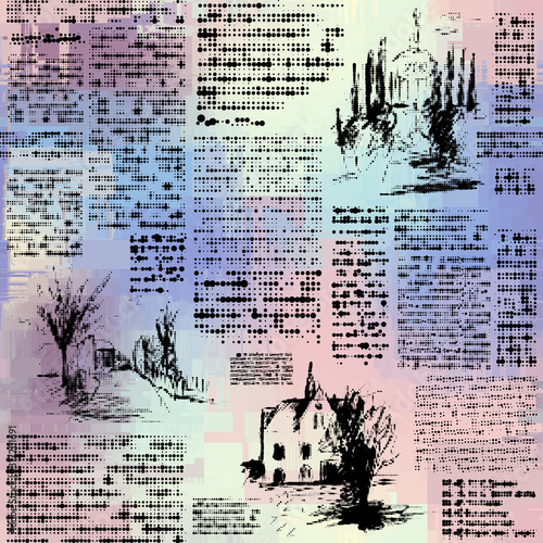 Seamless vector pattern. Imitation of a abstract vintage newspaper. Unreadable text.