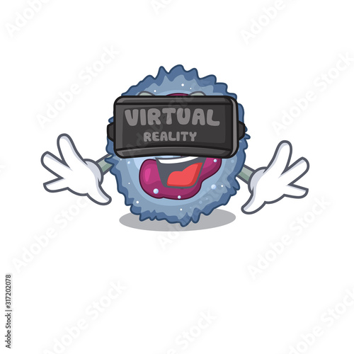 Trendy neutrophil cell character wearing Virtual reality headset photo