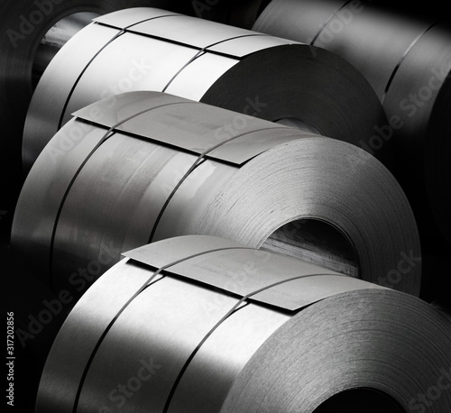 detail of steel coils in warehouse, heavy industries