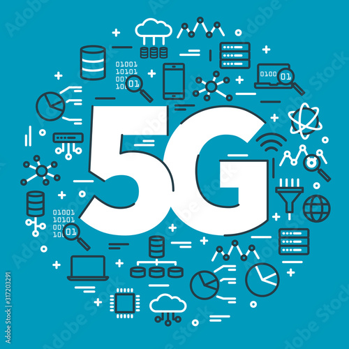 5G sign logo vector illustration. Technology network icons. Illustration wireless 5g internet symbol in flat and line minimalism style...