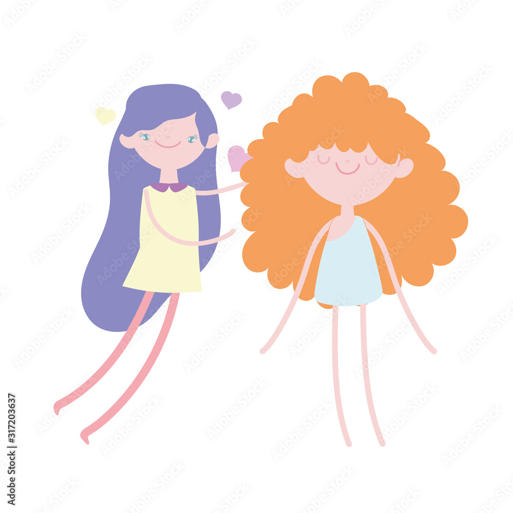 happy valentines day, cute young woman and funny cupid cartoon love hearts happy valentines day, cute young woman and funny cupid cartoon love hearts