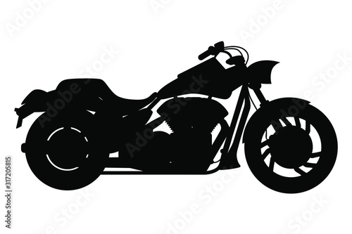 Black silhouette of chopper motorcycle isolate on white background. Sign or symbol of bike. Vector illustration