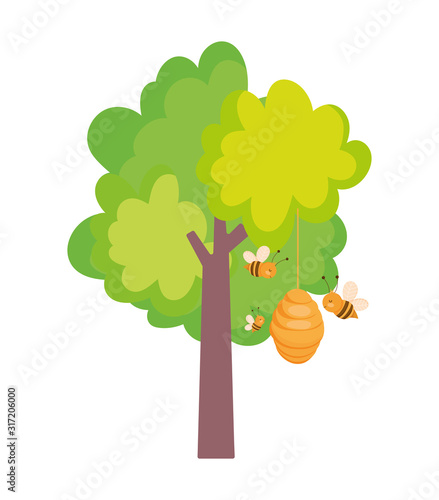 flying bees honeycomb hive tree farm design
