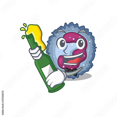 mascot cartoon design of neutrophil cell with bottle of beer photo