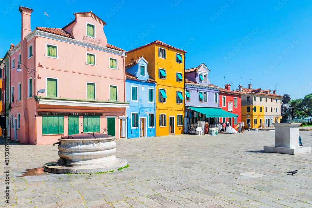 Galuppi Square on Burano island in Venice, Italy