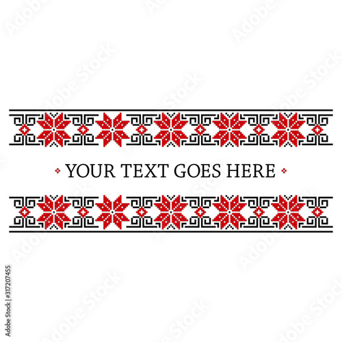Bulgarian flower motifs pattern. Embroidery textile ornaments. Traditional bulgarian and slavic symbols. Pixel art, pixel pattern.
