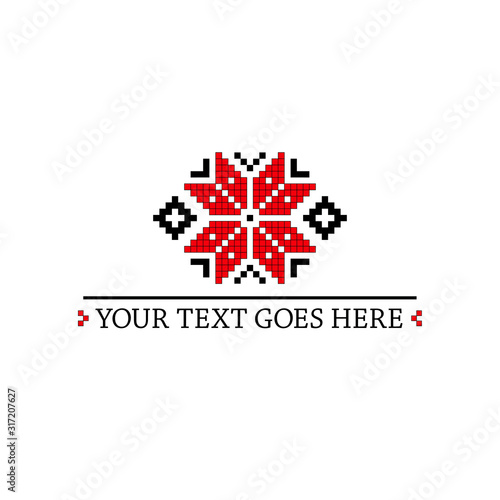 Bulgarian flower motifs logo template. Embroidery textile ornaments. Traditional bulgarian and slavic pattern. Pixel art, pixel pattern.