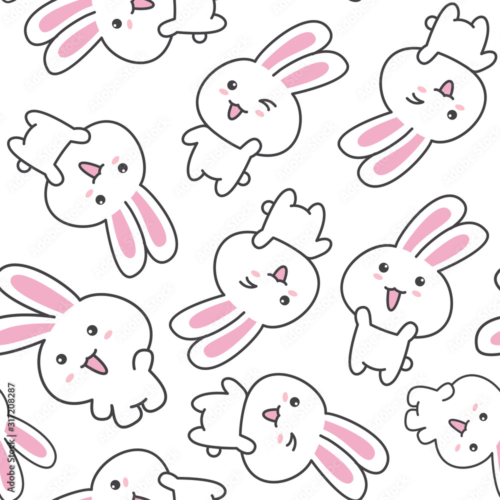 Obraz premium Cute pattern with rabbit concept in the white backdrop.