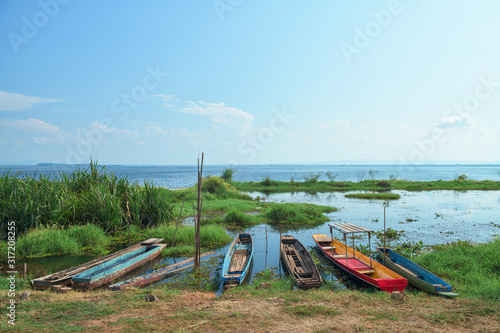 Wallpaper Mural Landscape of lake and boats in Thailand. Torontodigital.ca
