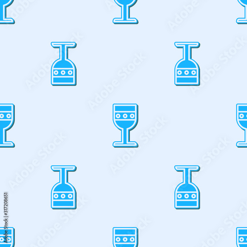 Blue line Medieval goblet icon isolated seamless pattern on grey background. Vector Illustration