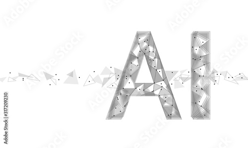 AI artificial intelligence letters 3D. Virtual assistant app geometric symbol robot support service technology. Chatbot logo template low poly vector illustration