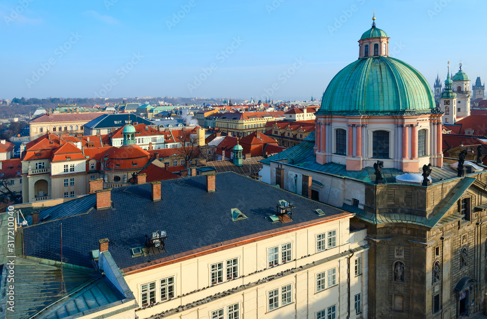 Top view of historical center of Prague (Stare Mesto), Czech Republic