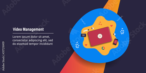 Video content management, business promotion with content marketing strategy, web banner template.