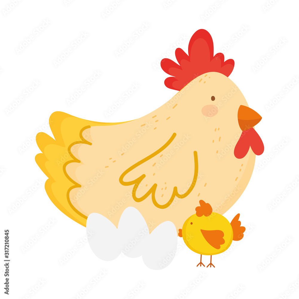 hen chicken and eggs farm animal cartoon