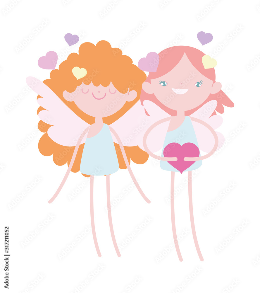 happy valentines day, cute cupids with hearts feeling romantic cartoon happy valentines day, cute cupids with hearts feeling romantic cartoon