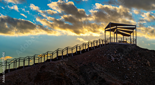 Walkway to a top of the mount at dawn