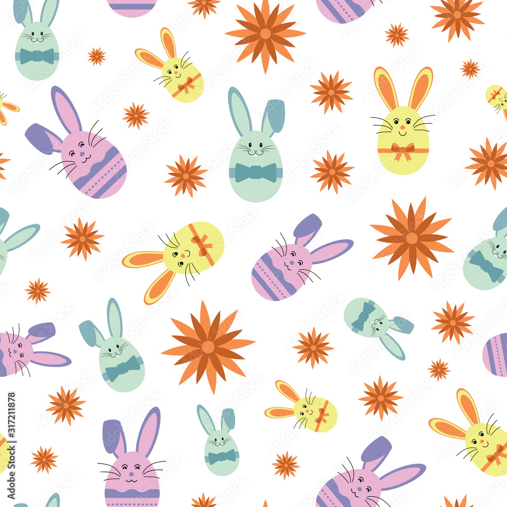 Vector cute egg bunnies with sunflower seamless Vector cute egg bunnies with sunflower seamless