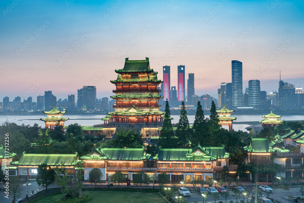 Fototapeta premium nanchang tengwang pavilion at night ,is one of chinese famous ancient building