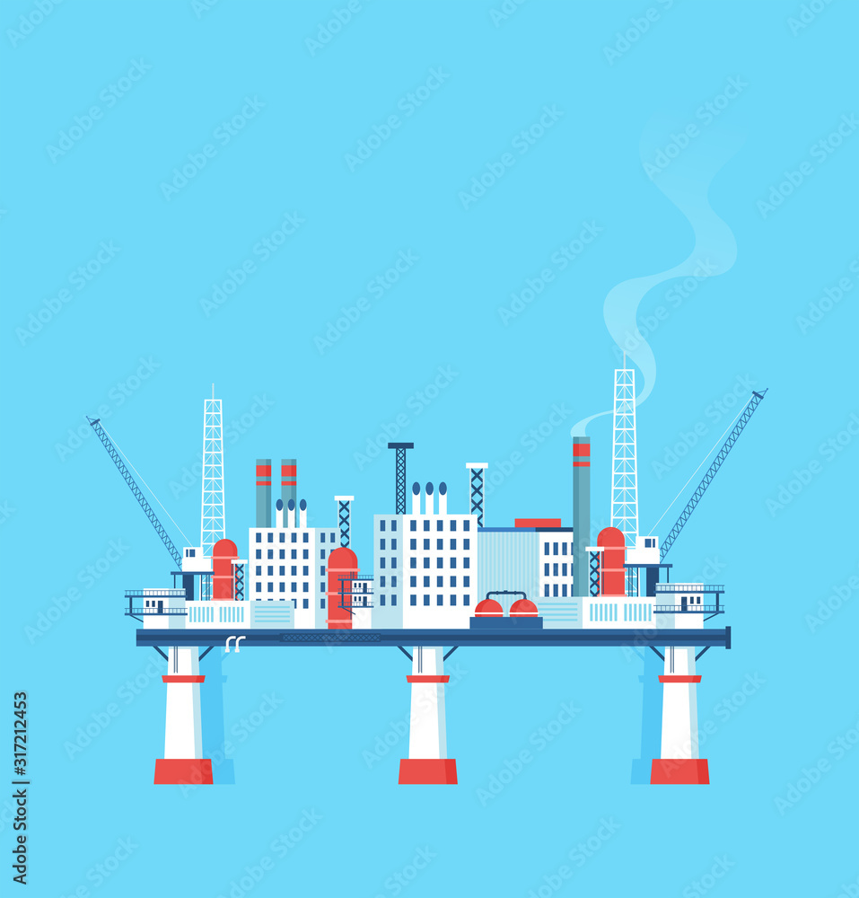 Obraz premium Flat vector Oil Platform Oil Industry