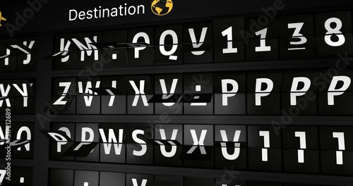 3D generated animation, analog flight information display board with the arrival city of Abu Dhabi, 4 different animations