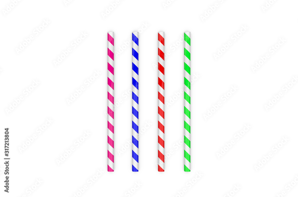 Obraz premium Colorful paper straw mock up template on isolated white background, 3d illustration