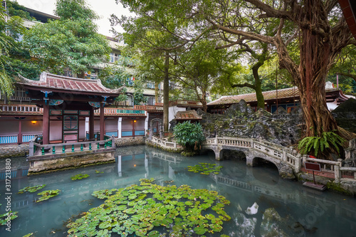 Beautiful chinese garden with a pond