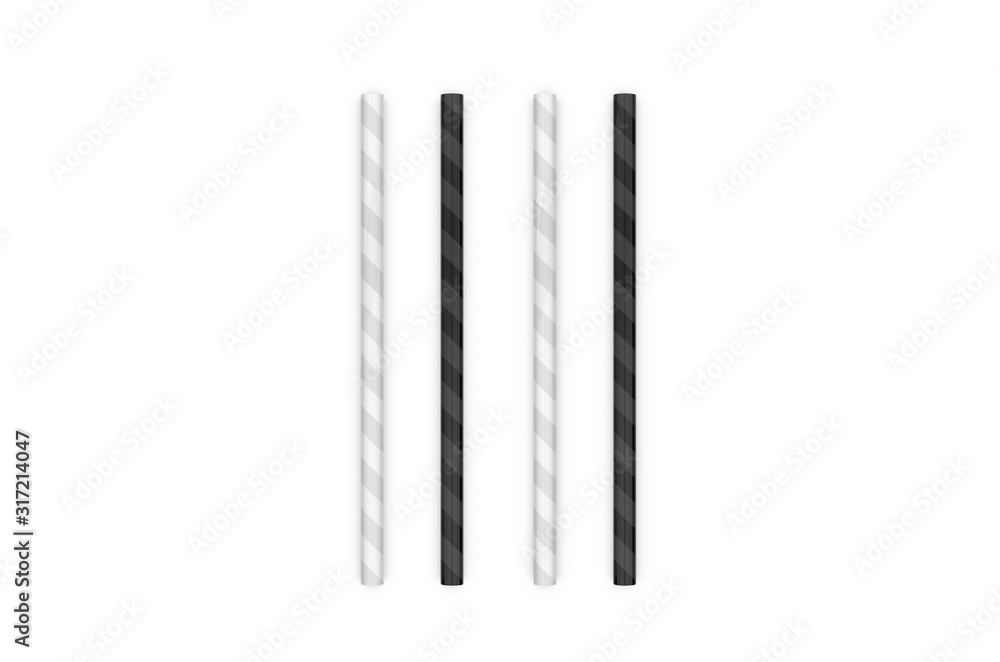 Paper straw mock up template on isolated white background, 3d illustration
