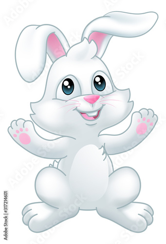The Easter bunny rabbit cartoon character waving with their paws