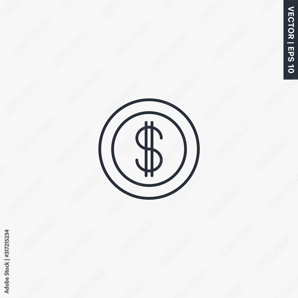 Coin icon, linear style sign for mobile concept and web design Coin icon, linear style sign for mobile concept and web design