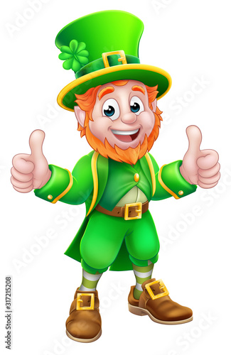 A Leprechaun St Patricks Day cartoon character mascot giving a thumbs up