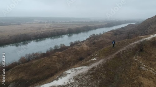 Cretaceous mountains in late autumn. Hiking and flying over the mountains.