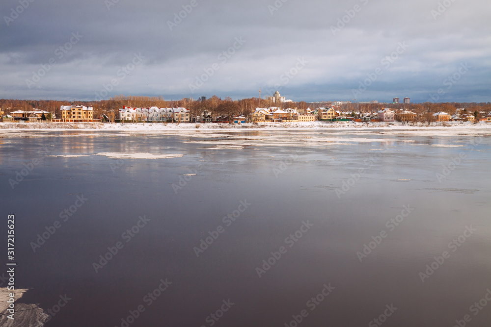 Yaroslavl in the winter. The wide river Volga.