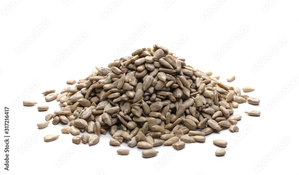 Peeled sunflower seeds isolated on white background Peeled sunflower seeds isolated on white background