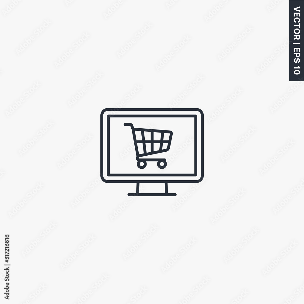 Online shopping icon, linear style sign for mobile concept and web design Online shopping icon, linear style sign for mobile concept and web design