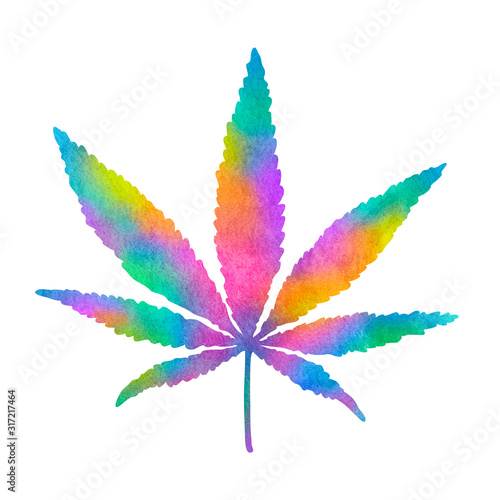 Colorful Cannabis Leaf - Watercolor Rainbow Vector