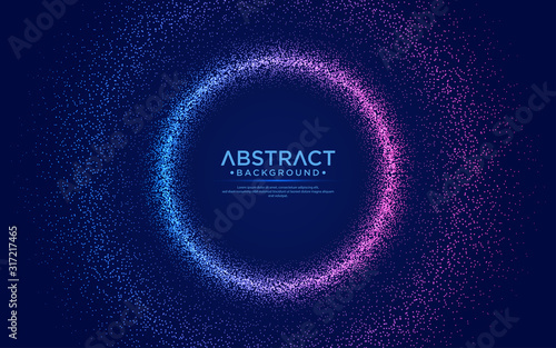 Abstract background with particles liquid dynamic flow. Shining abstract particle flow background.