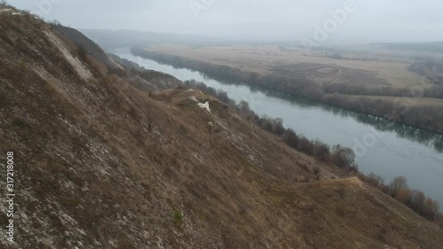 Cretaceous mountains in late autumn. Hiking and flying over the mountains.