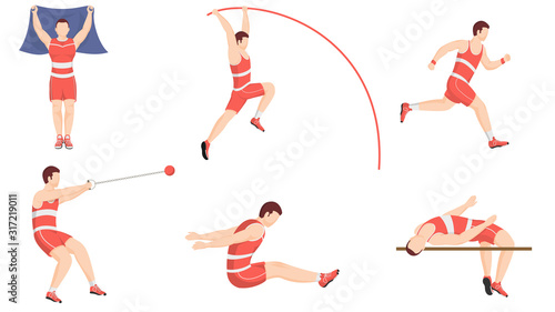 Athletics Exercising or Track and Field Sports Performance in Different Pose.
