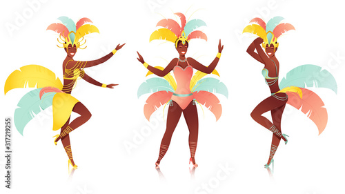 Samba Female Dancer Character on White Background.