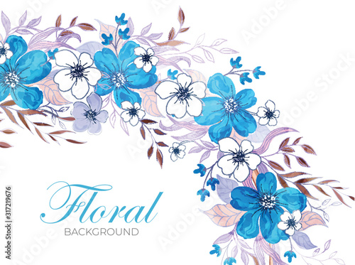 Floral White Background Decorated with Cherry Flowers and Leaves. photo