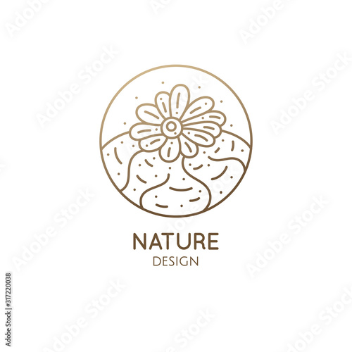 Cactus logo template. Vector emblem of blossoming succulent or subtropical plant of lophophora diffusa