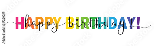 Rainbow-colored vector brush calligraphy HAPPY BIRTHDAY! banner with swashes
