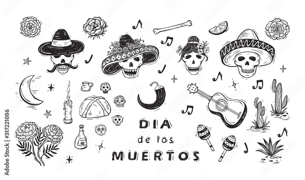 Mexico Vector Set. Dia de los Muertos. Day of the Dead. Mexican Holiday
