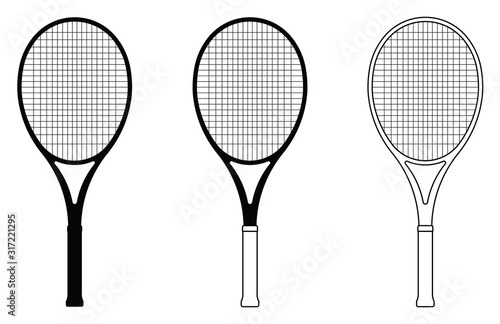 Obraz na plátně Tennis racquets. Thin line and silhouette icons