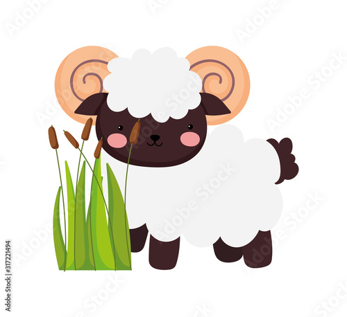 ram meadow plants farm animal cartoon